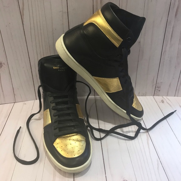 black and gold saint laurent sneakers